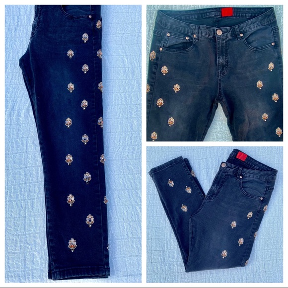 ๐HP๐ โค๏ธRARE VTG V Christina Embellish Bling Sequin Bejeweled Skinny Ankle Jean - Picture 13 of 16